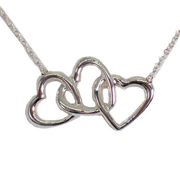 Tiffany & Co. Triple Interlocking Heart Necklace in silver.